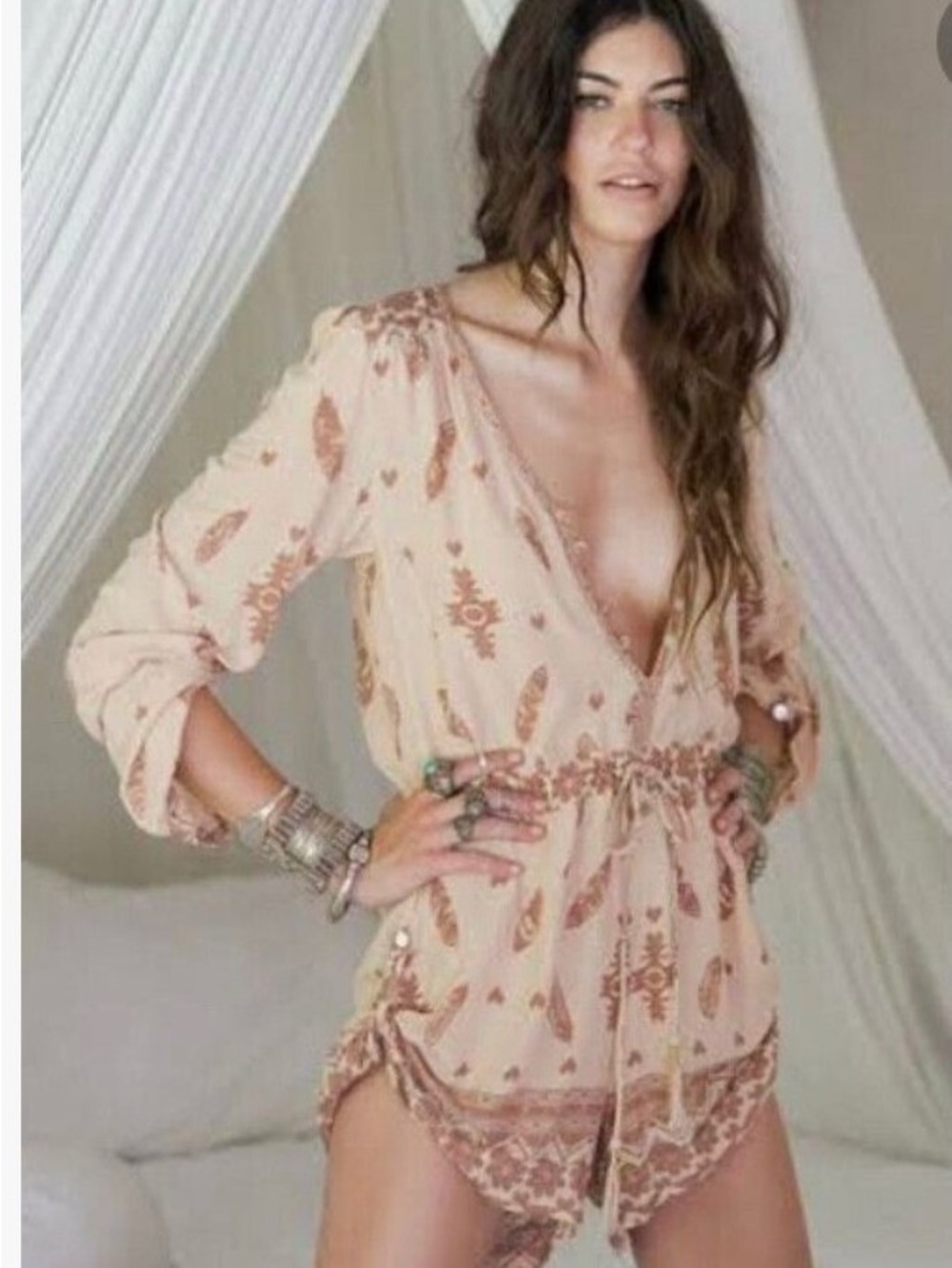 SPELL & THE GYPSY Coyote Gold Skull Romper Jumpsuit Playsuit Size XS SP2 |